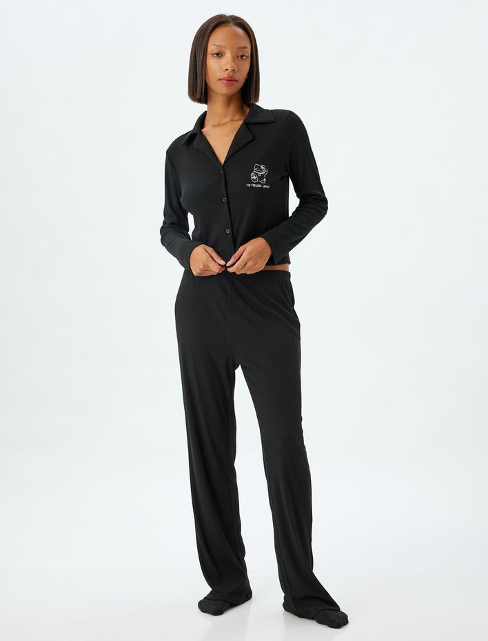  Gömlek Pijama Takımı Fitilli 2'li