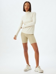 Yarım Fermuarlı Spor Sweatshirt Dik Yaka Yumuşak Tuşe Şardonlu Slim Fit