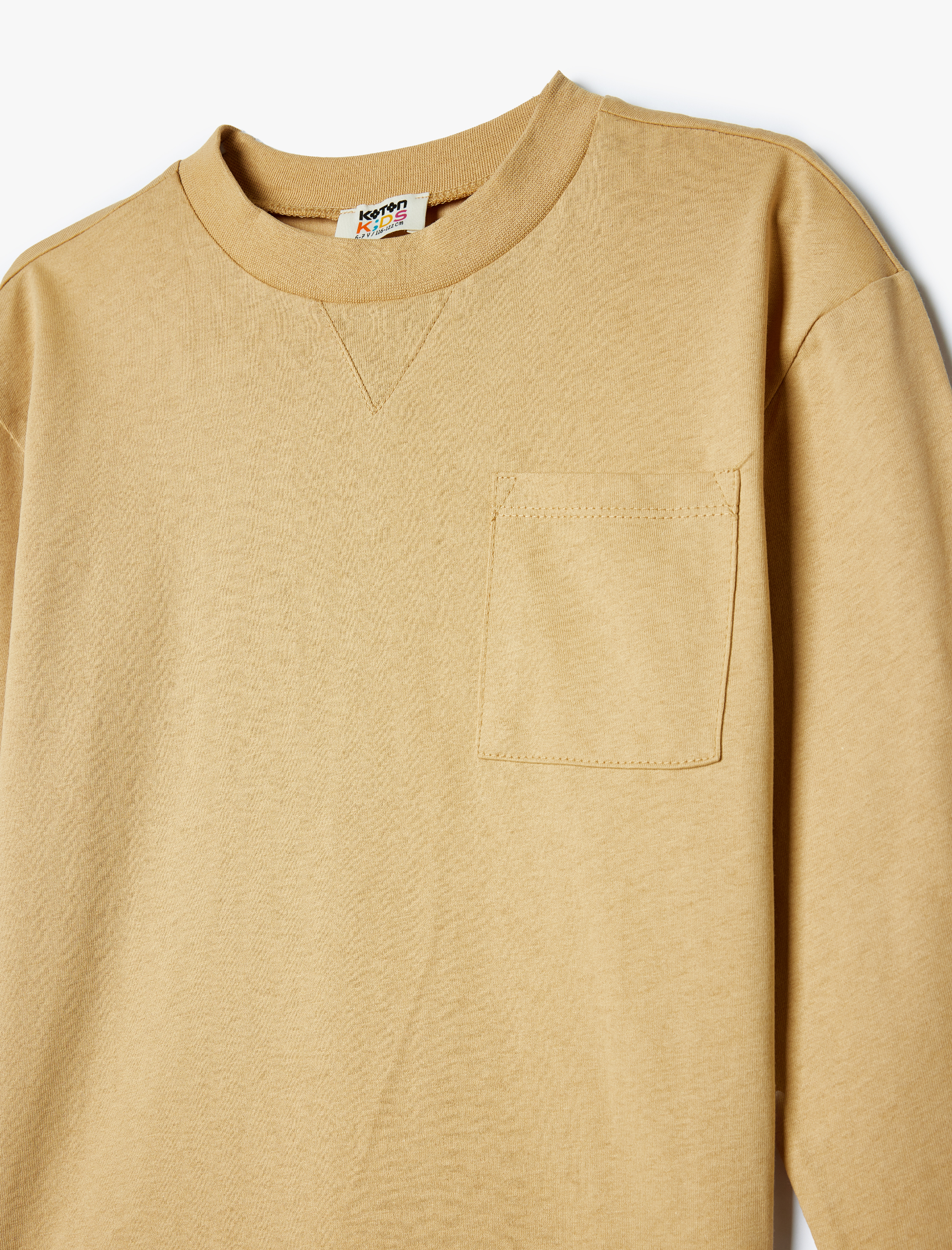 Erkek Çocuk Uzun Kollu Bisiklet Yaka Cep Detaylı Pamuklu Oversize Basic Tişört