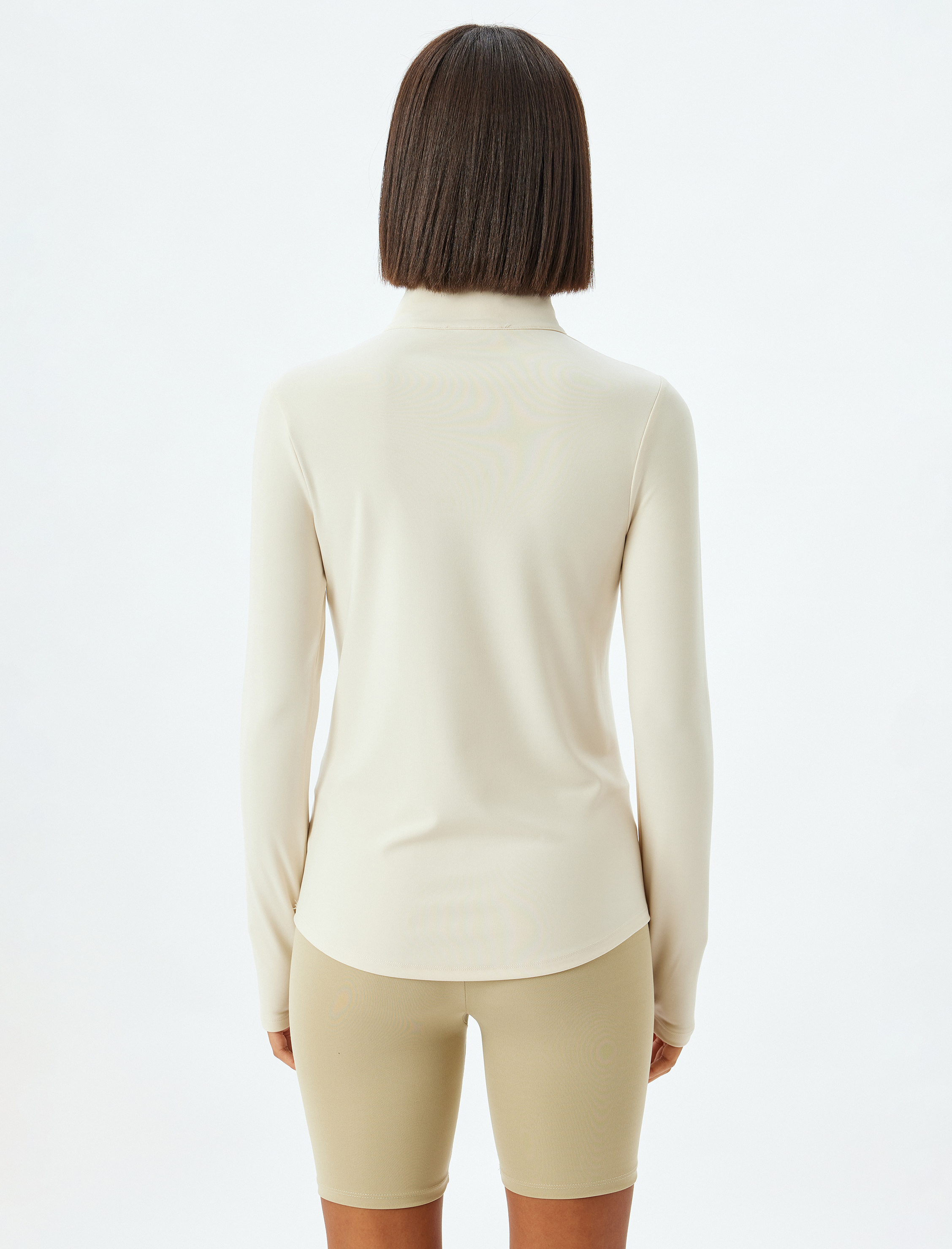   Yarım Fermuarlı Spor Sweatshirt Dik Yaka Yumuşak Tuşe Şardonlu Slim Fit