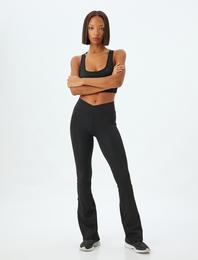 İspanyol Paça Spor Tayt Yüksek Bel Dikiş Detaylı Slim Fit İnterlok