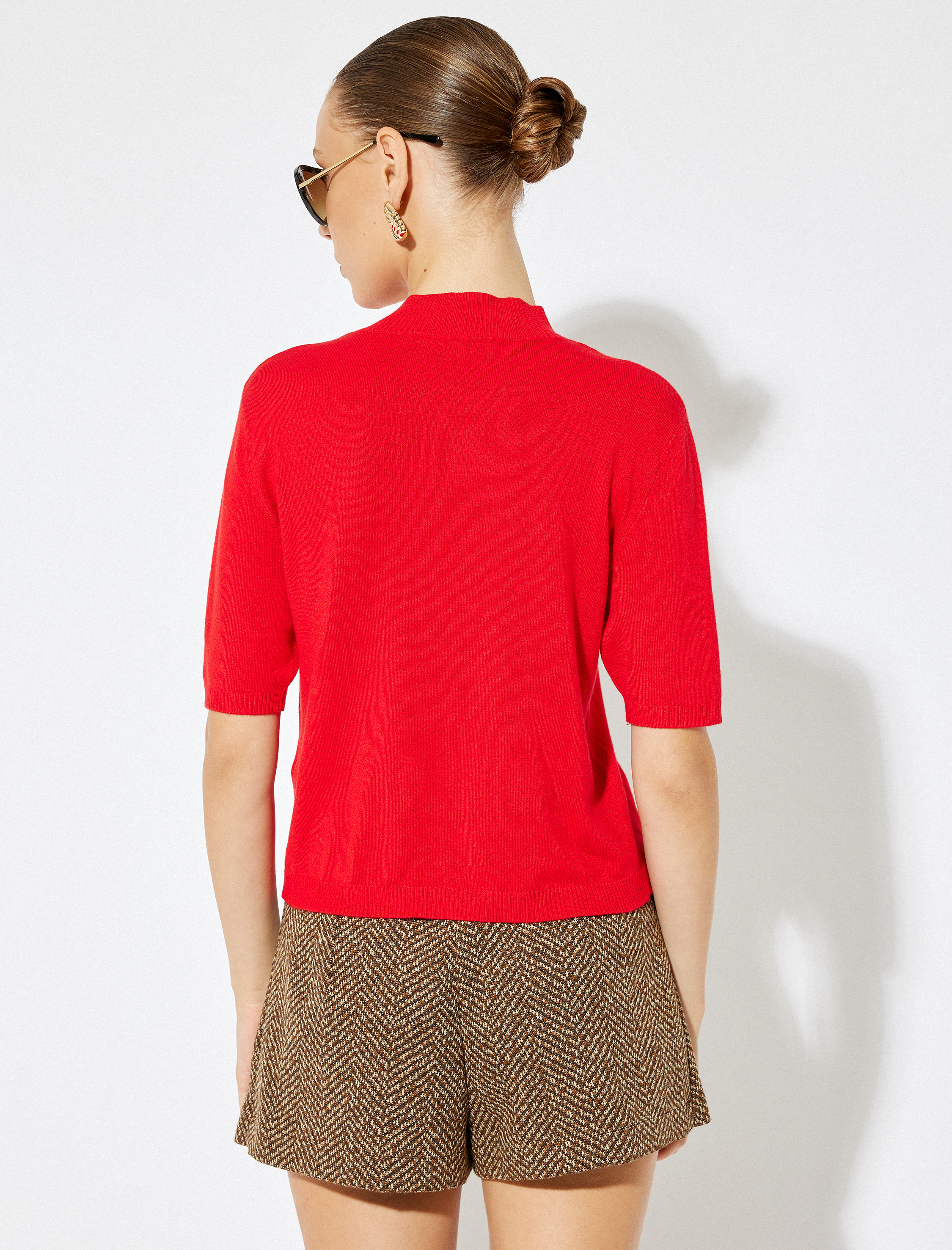   Kısa Kollu Basic Dik Yaka Triko Kazak