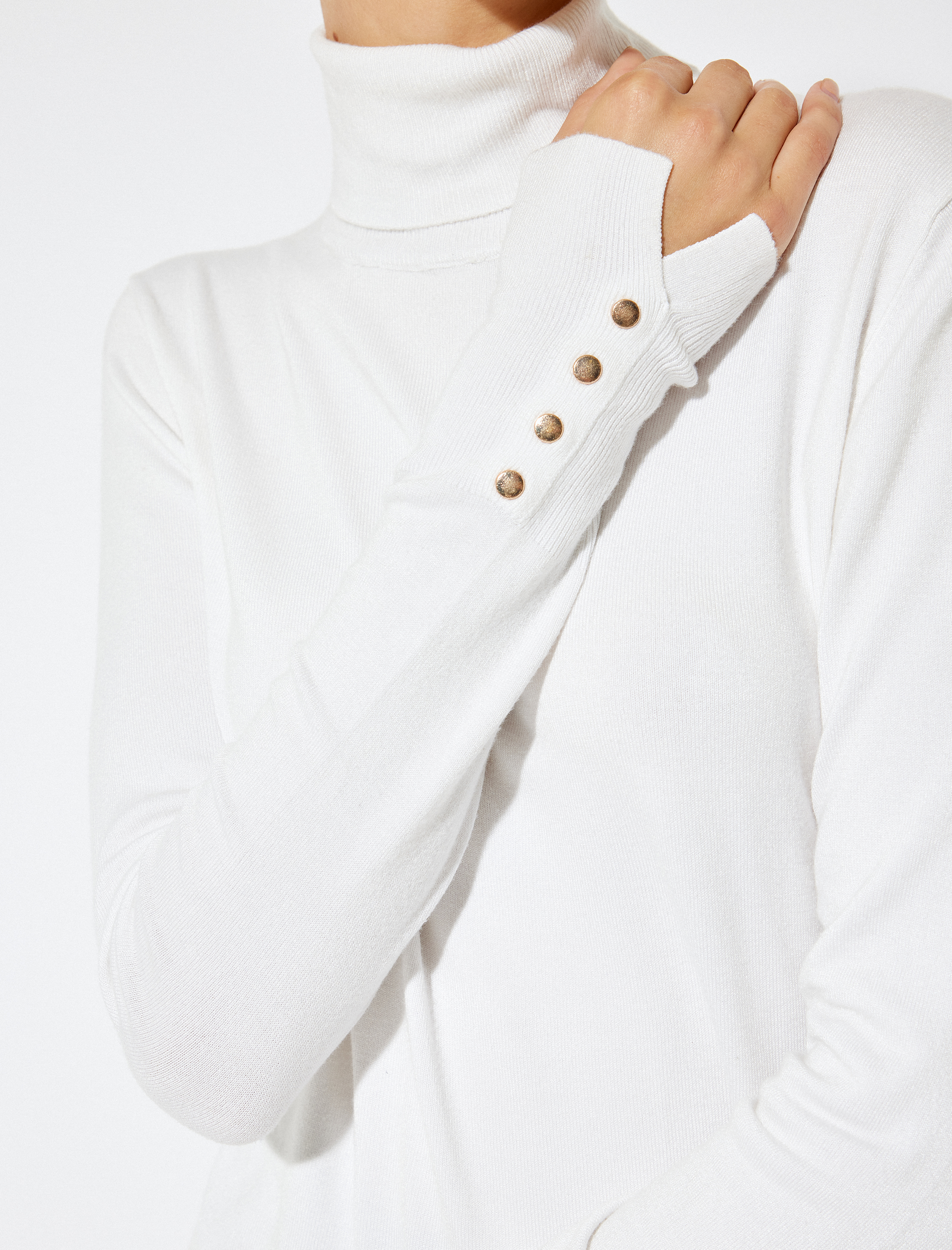   Basic Balıkçı Yaka Triko Kazak Uzun Kollu Düğme Detaylı