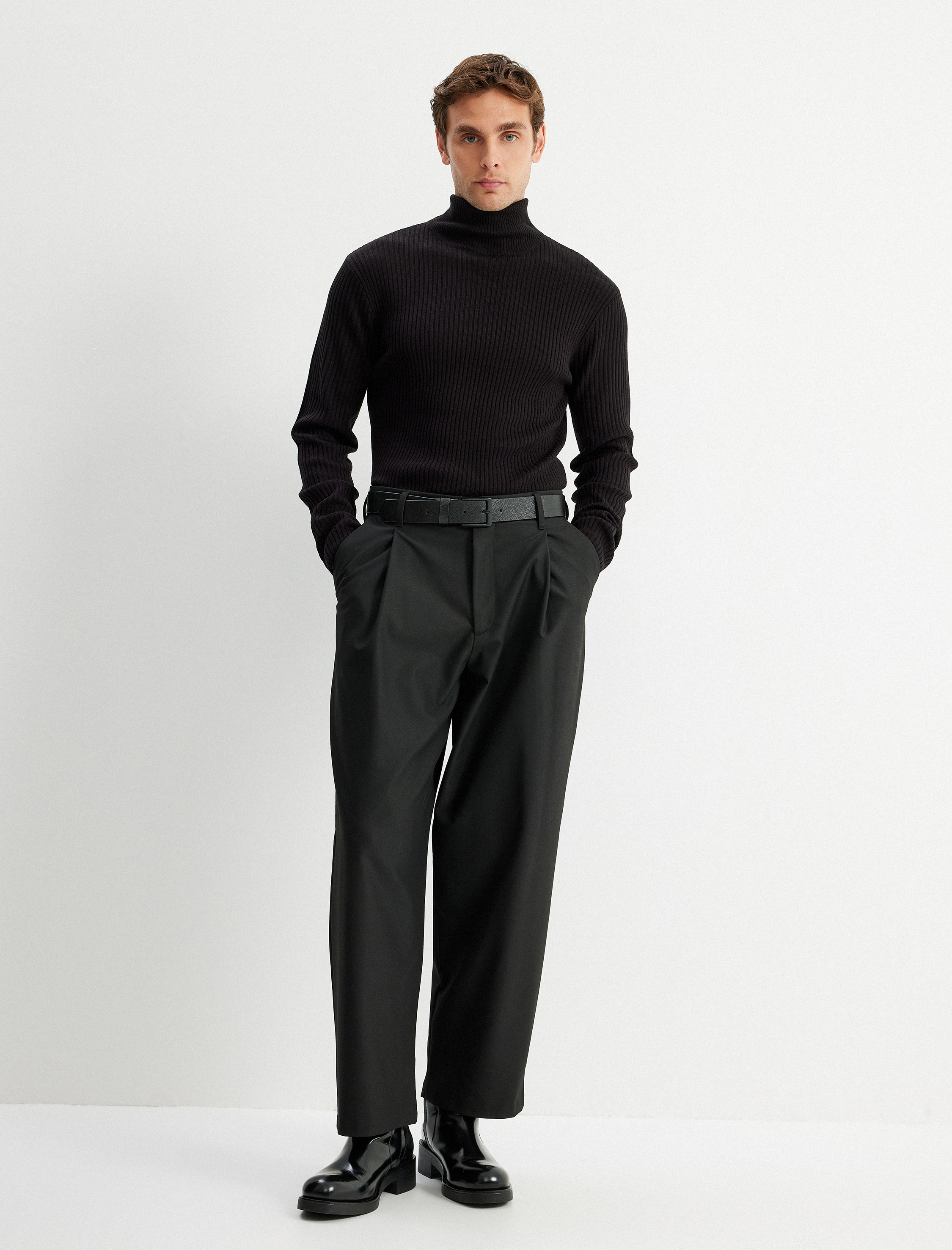   Triko Kazak Yarım Balıkçı Yaka Basic Dokulu Pamuk Karışımlı