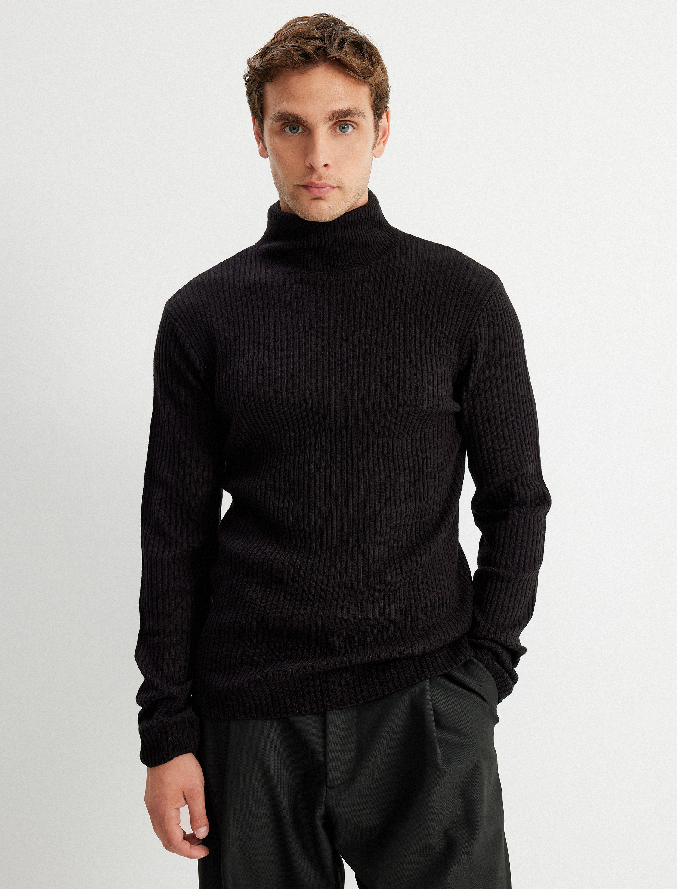   Triko Kazak Yarım Balıkçı Yaka Basic Dokulu Pamuk Karışımlı