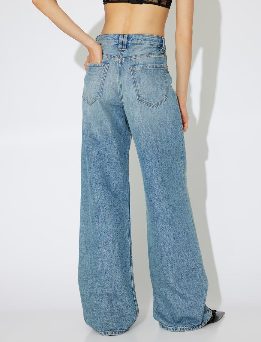   Koton X Zeynep Bastık - Geniş Paça Oversize Kot Pantolon Düğmeli Cep Detaylı - Wide Leg Jeans