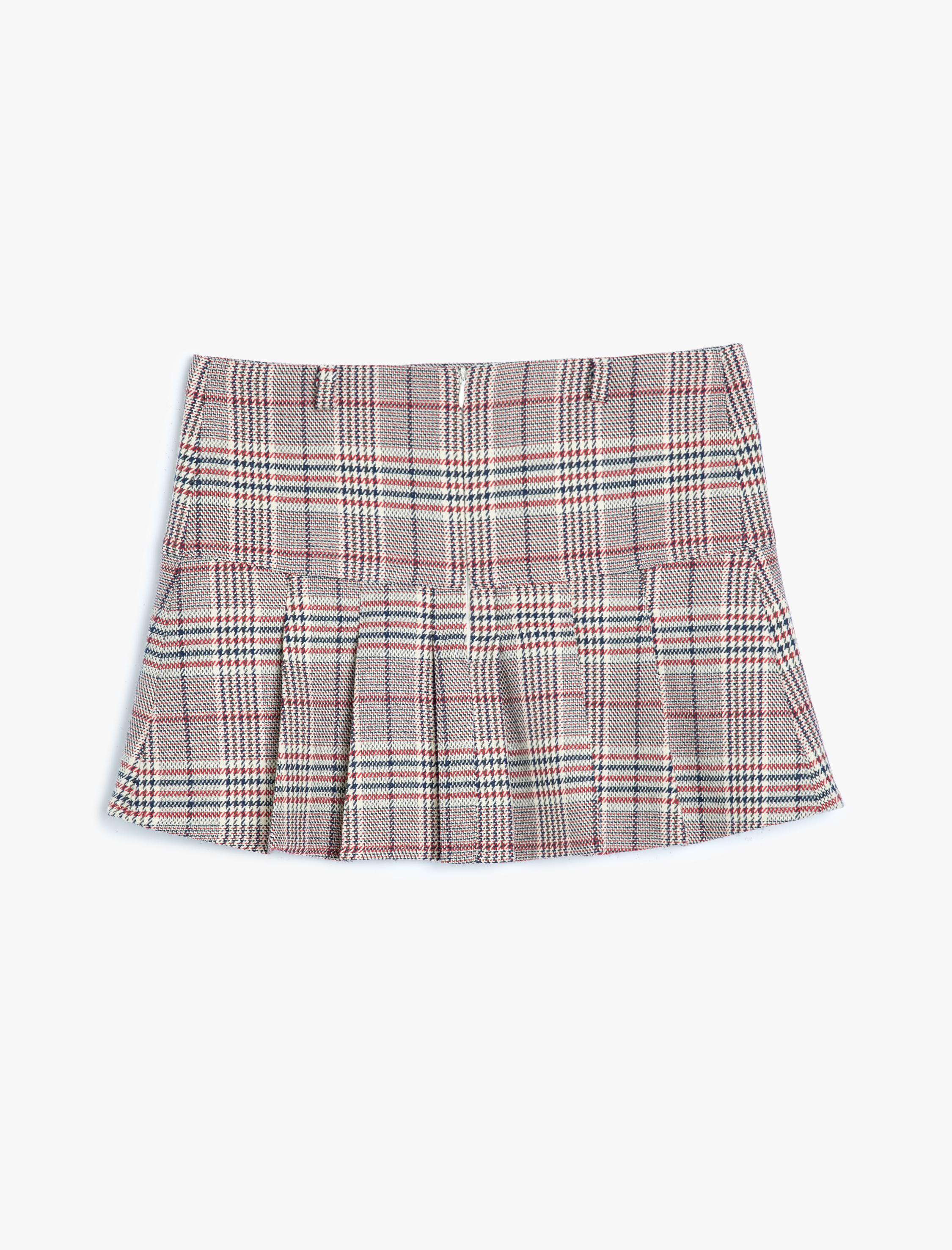   A Kesim Standart Bel Ekose Mini Pileli Etek