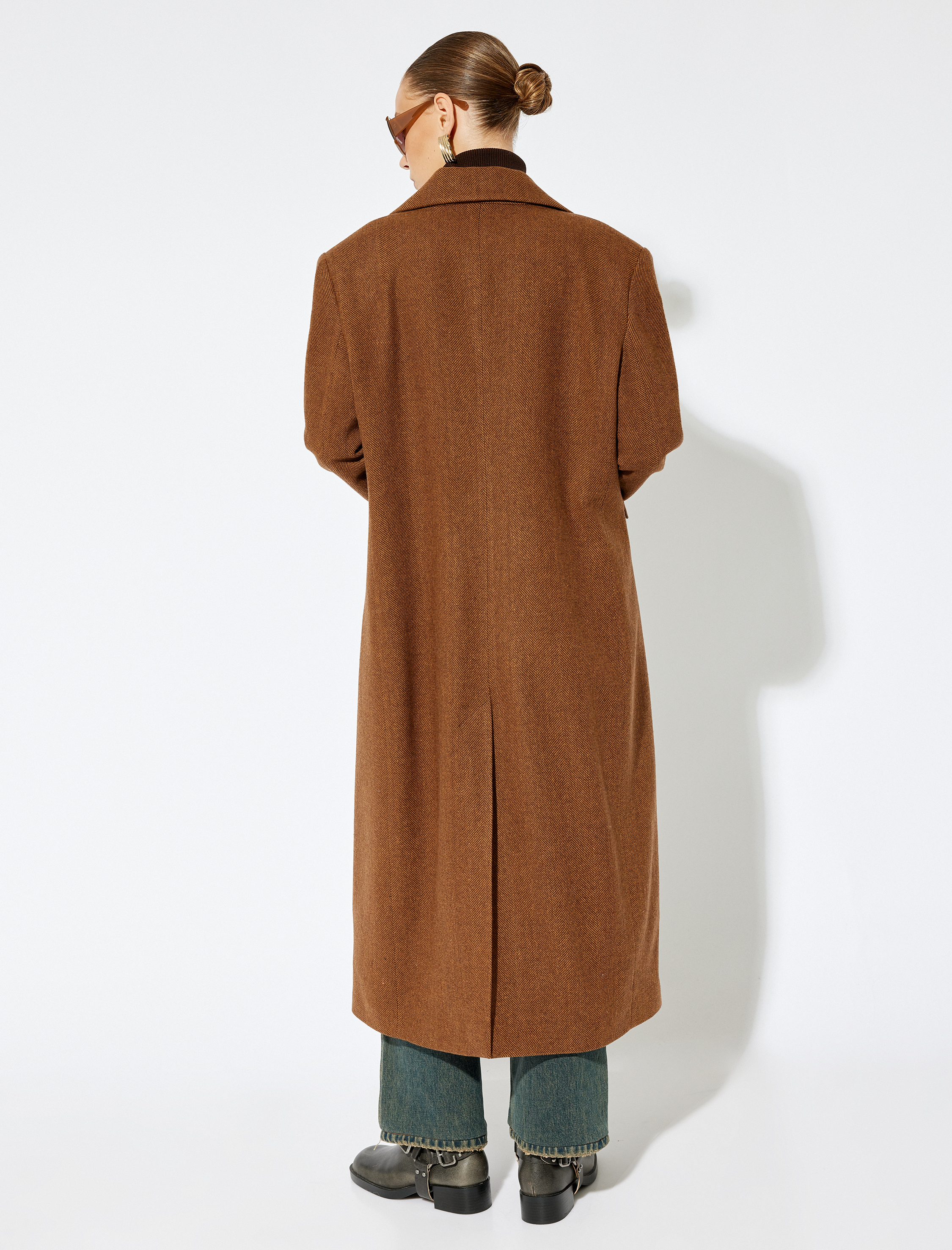   Koton X Sima Tarkan - Cepli Düğmeli Ekstra Uzun Kruvaze Kaşe Kaban