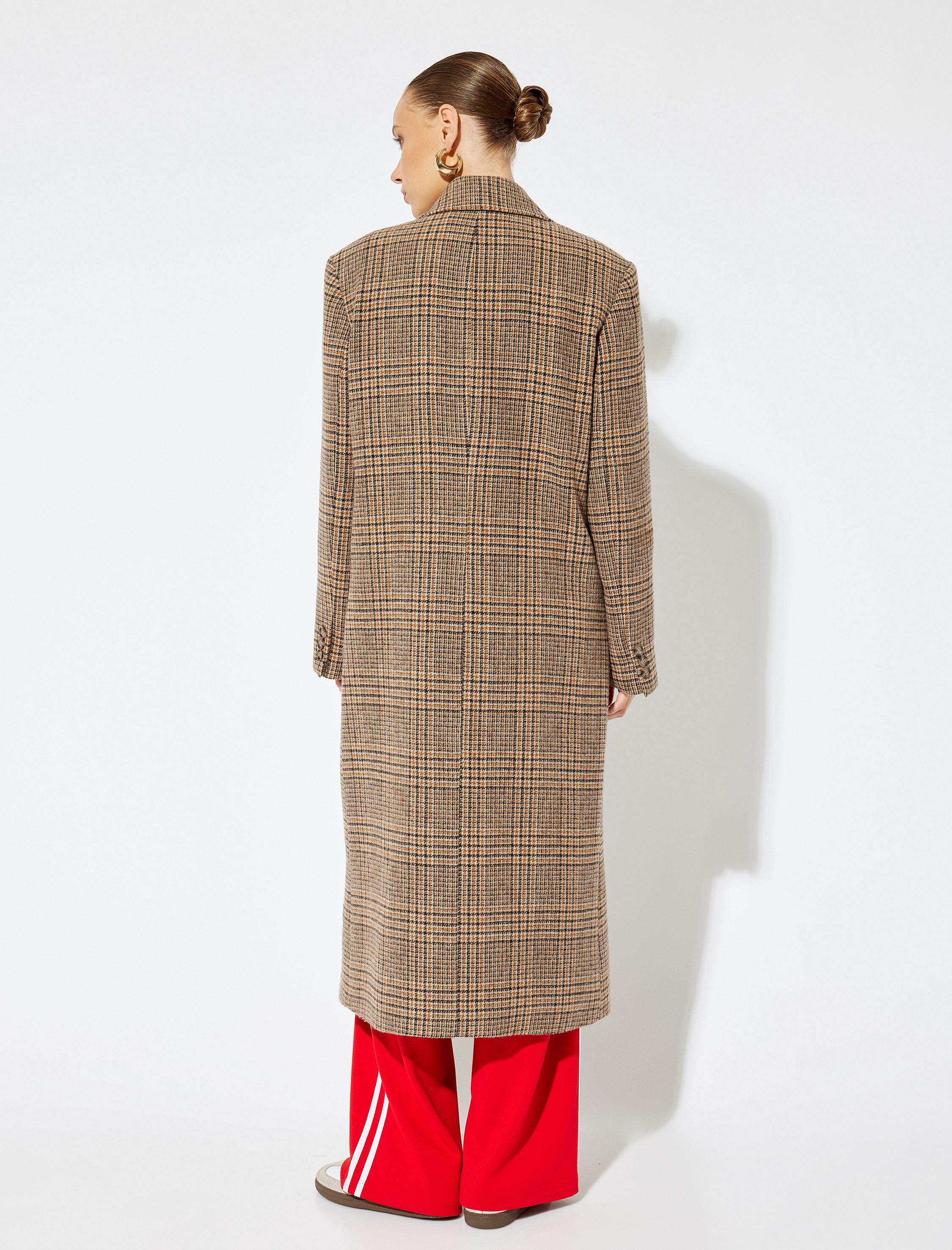   Koton X Sima Tarkan - Ekstra Uzun Kaşe Kaban Kruvaze Düğmeli Kapaklı Cepli