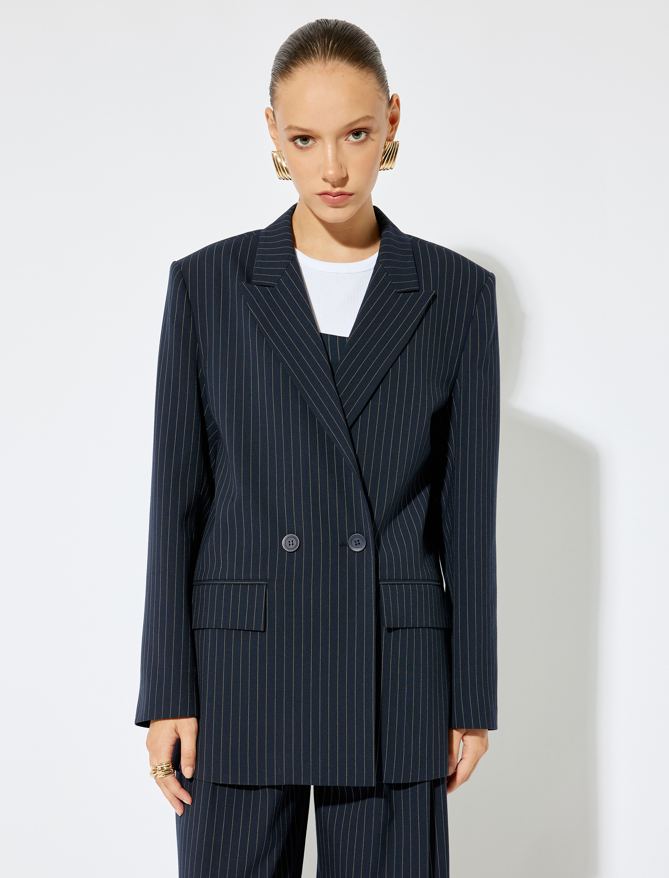   Koton X Sima Tarkan - Kruvaze Kapaklı Cep Detaylı Uzun Blazer Ceket