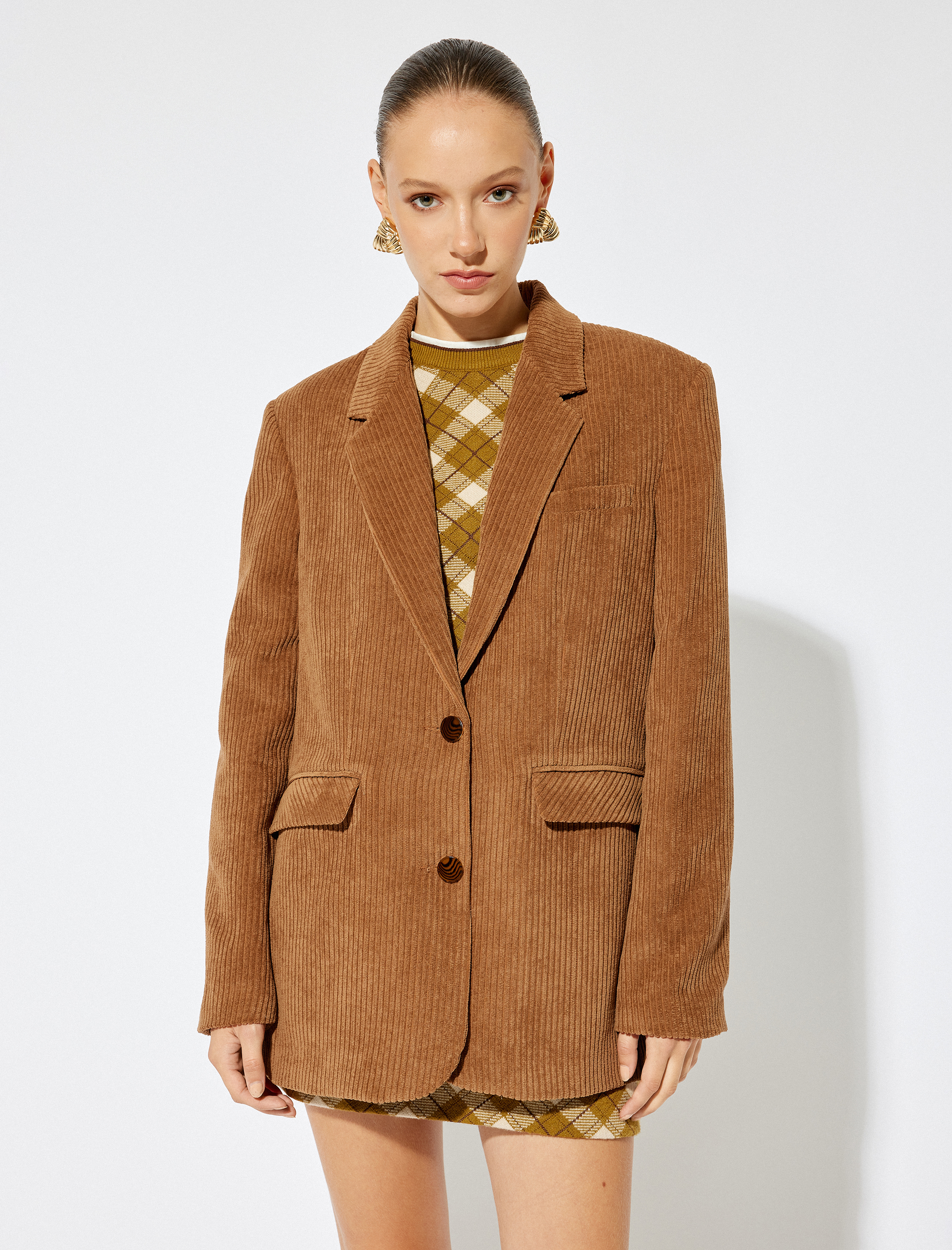   Koton X Sima Tarkan - Fitilli Kadife Blazer Ceket Kruvaze Kapaklı Cep Detaylı