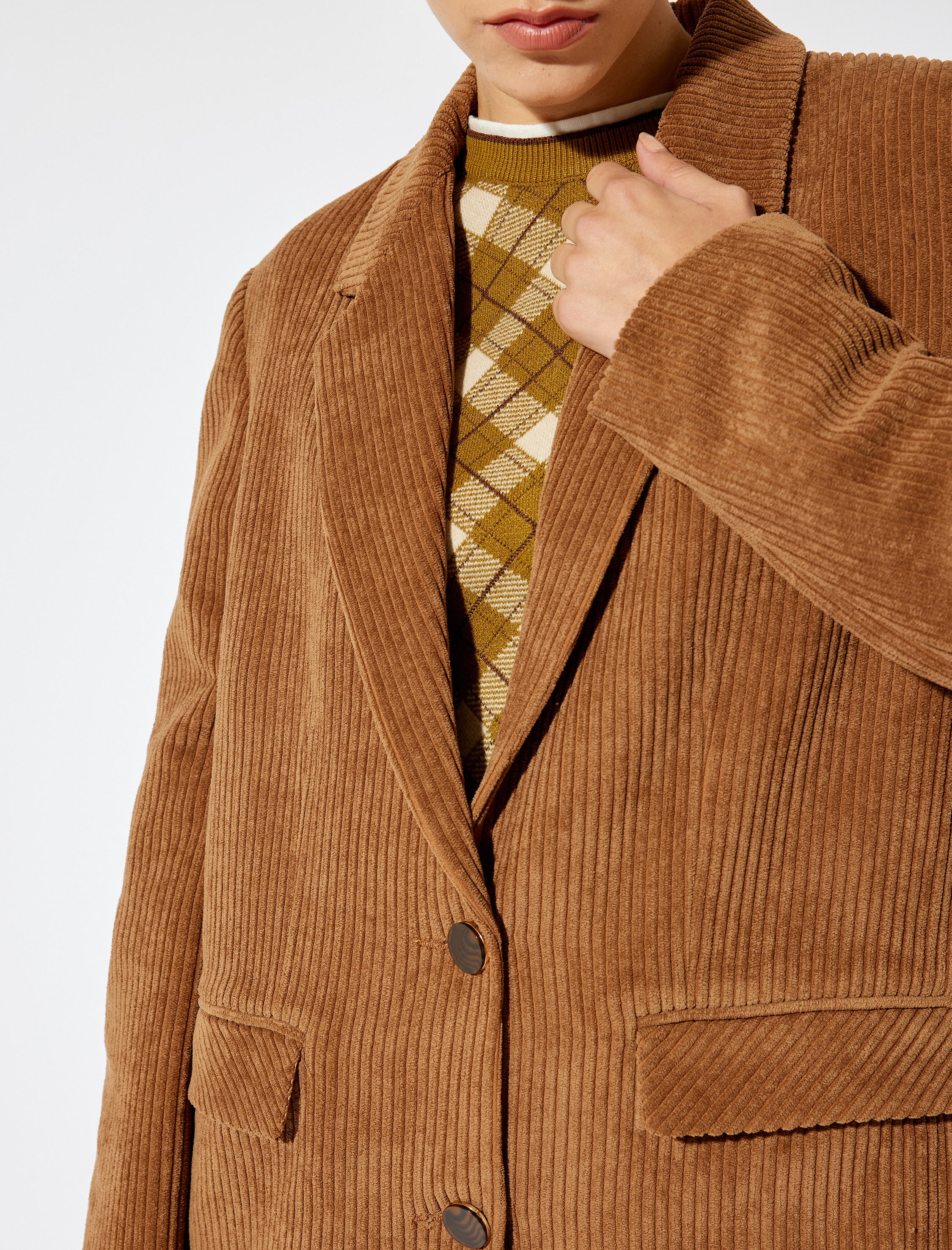   Koton X Sima Tarkan - Fitilli Kadife Blazer Ceket Kruvaze Kapaklı Cep Detaylı