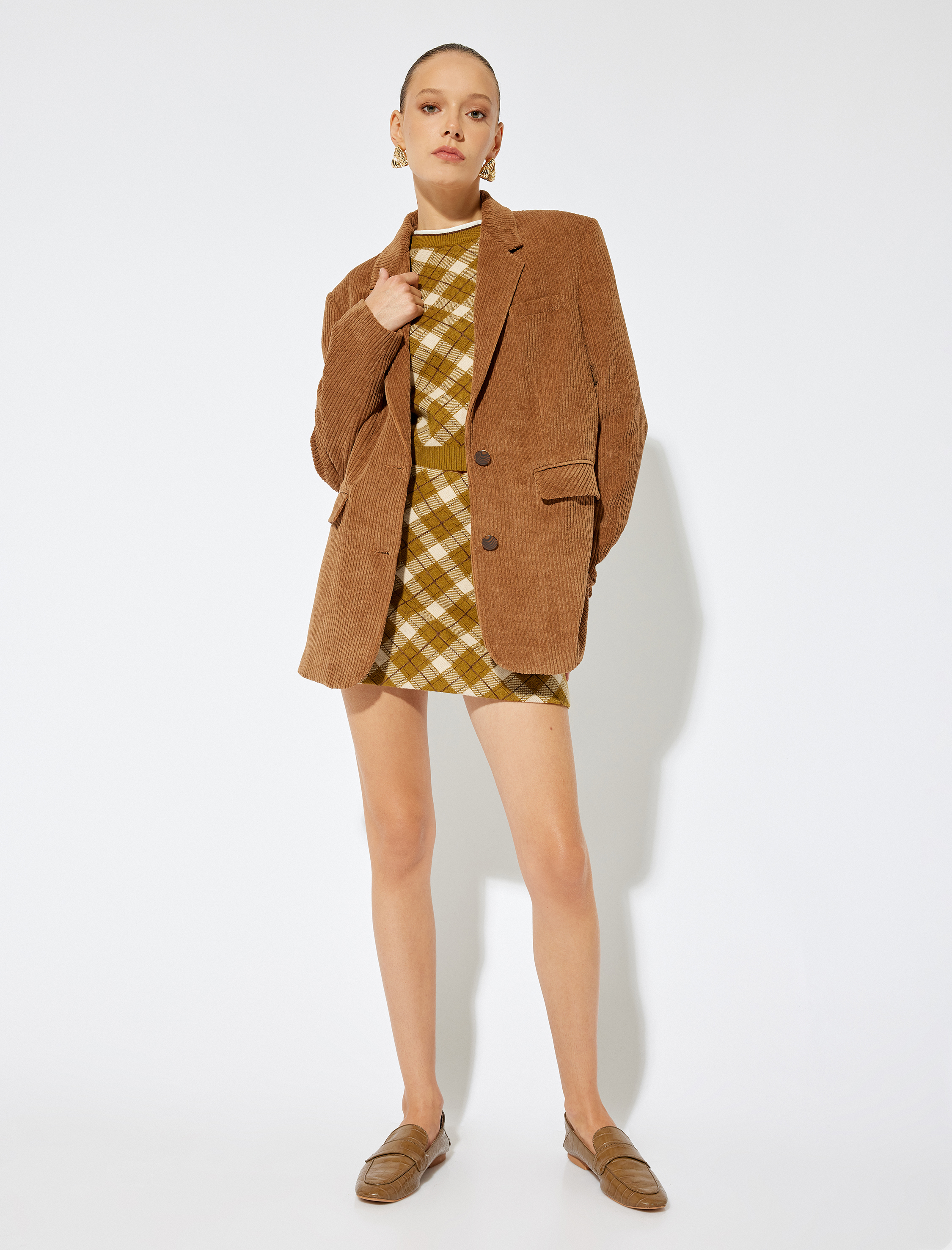   Koton X Sima Tarkan - Fitilli Kadife Blazer Ceket Kruvaze Kapaklı Cep Detaylı