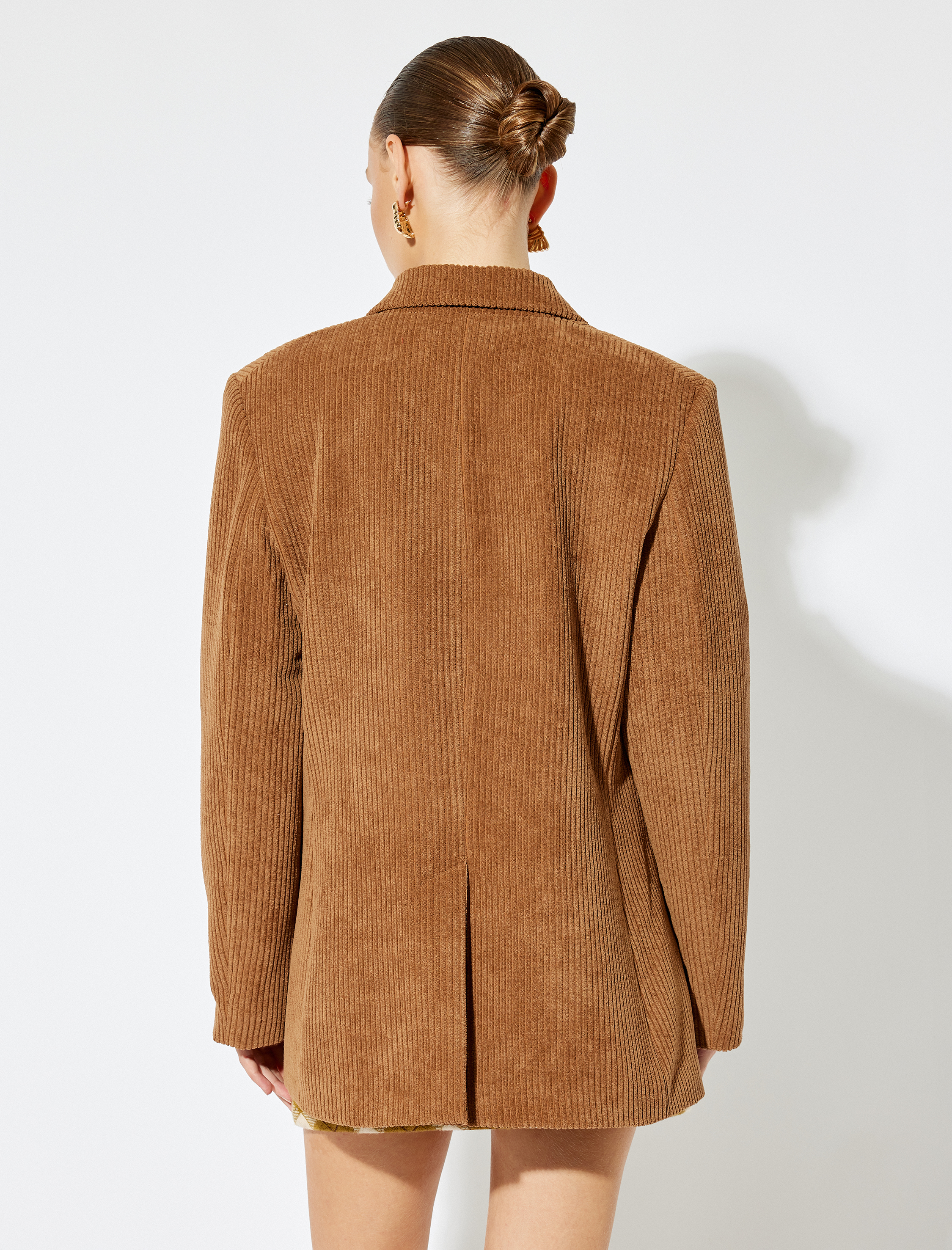   Koton X Sima Tarkan - Fitilli Kadife Blazer Ceket Kruvaze Kapaklı Cep Detaylı