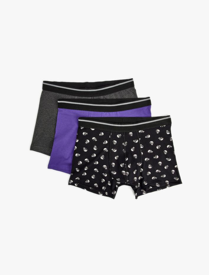  3'lü Boxer Seti Slim Fit Kuru Kafa Baskılı Pamuklu