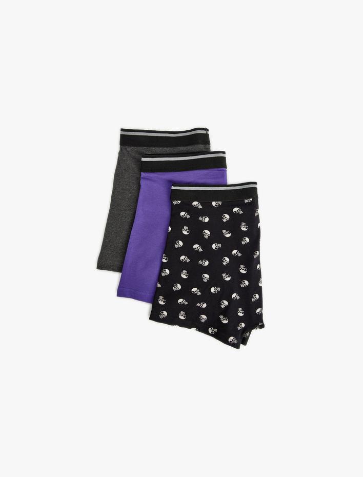  3'lü Boxer Seti Slim Fit Kuru Kafa Baskılı Pamuklu