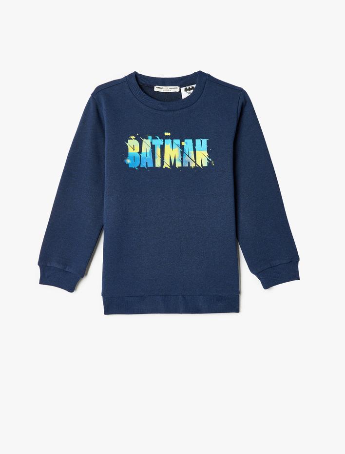 Erkek Çocuk Batman Sweatshirt Lisanslı Uzun Kollu Bisiklet Yaka Şardonlu