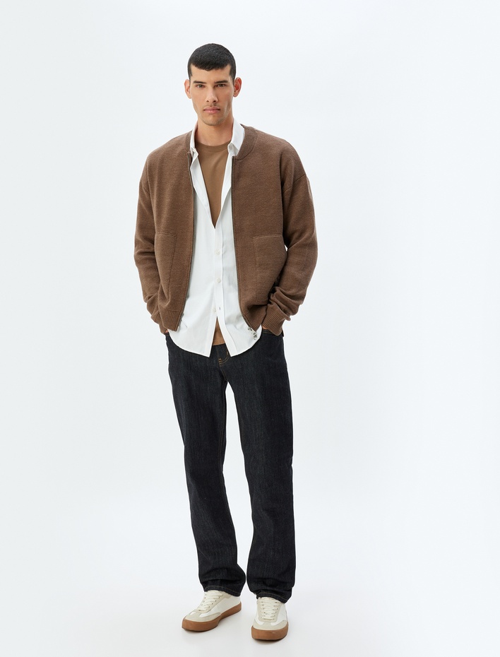  Triko Hırka Fermuarlı Basic Uzun Kollu