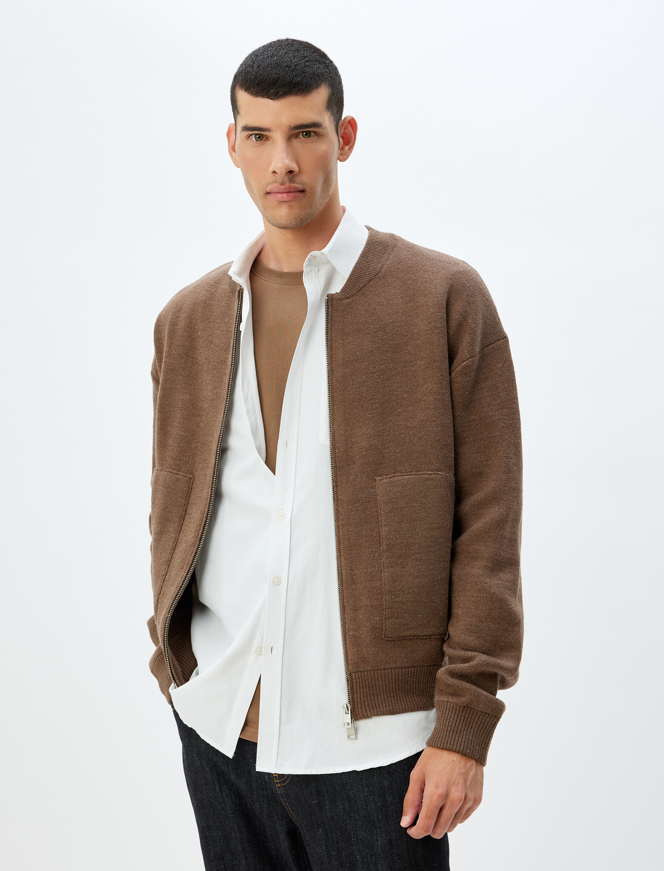   Triko Hırka Fermuarlı Basic Uzun Kollu