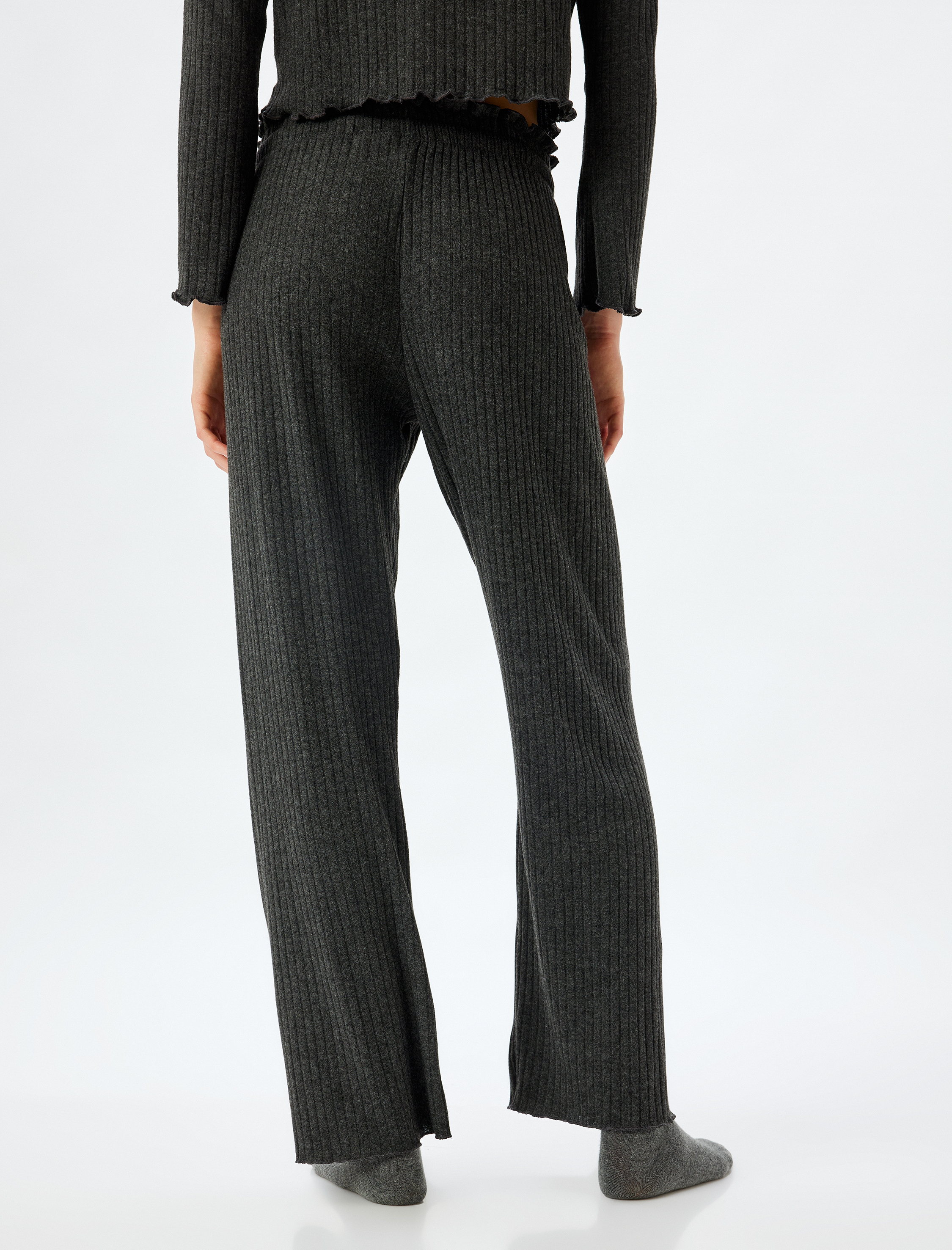 Örme Pijama Altı Bol Paça Beli Lastikli Bağlamalı Yumuşak Dokulu