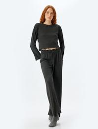 Örme Pijama Altı Bol Paça Beli Lastikli Bağlamalı Yumuşak Dokulu