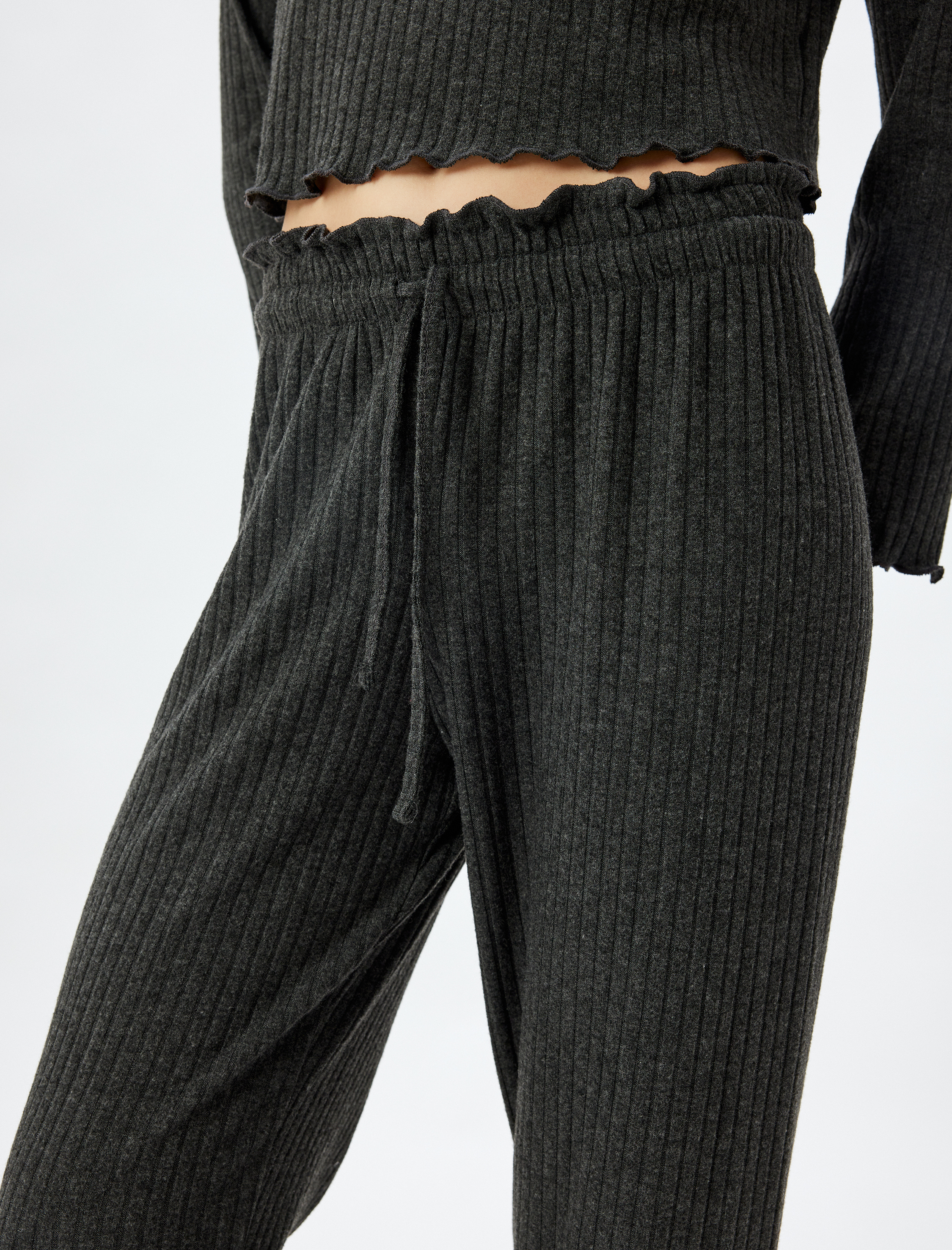 Örme Pijama Altı Bol Paça Beli Lastikli Bağlamalı Yumuşak Dokulu