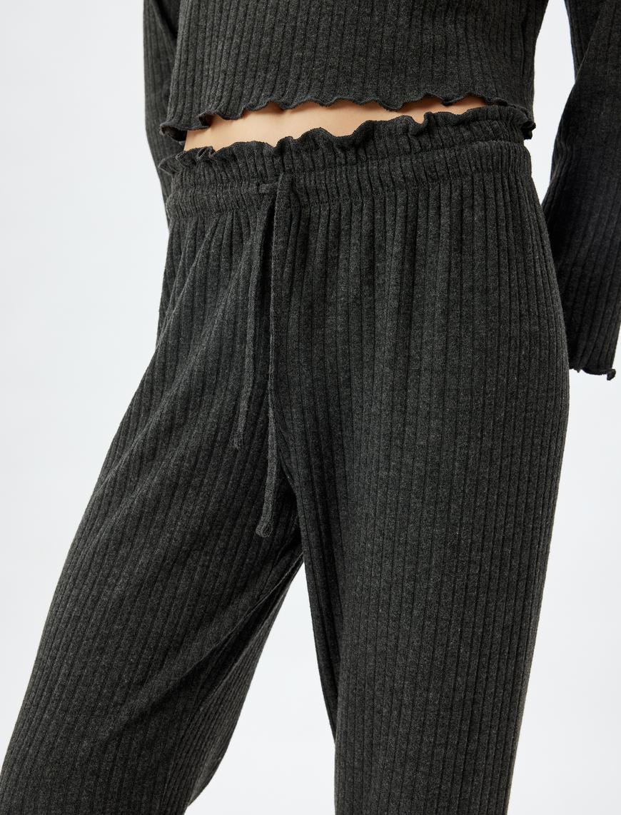   Örme Pijama Altı Bol Paça Beli Lastikli Bağlamalı Yumuşak Dokulu