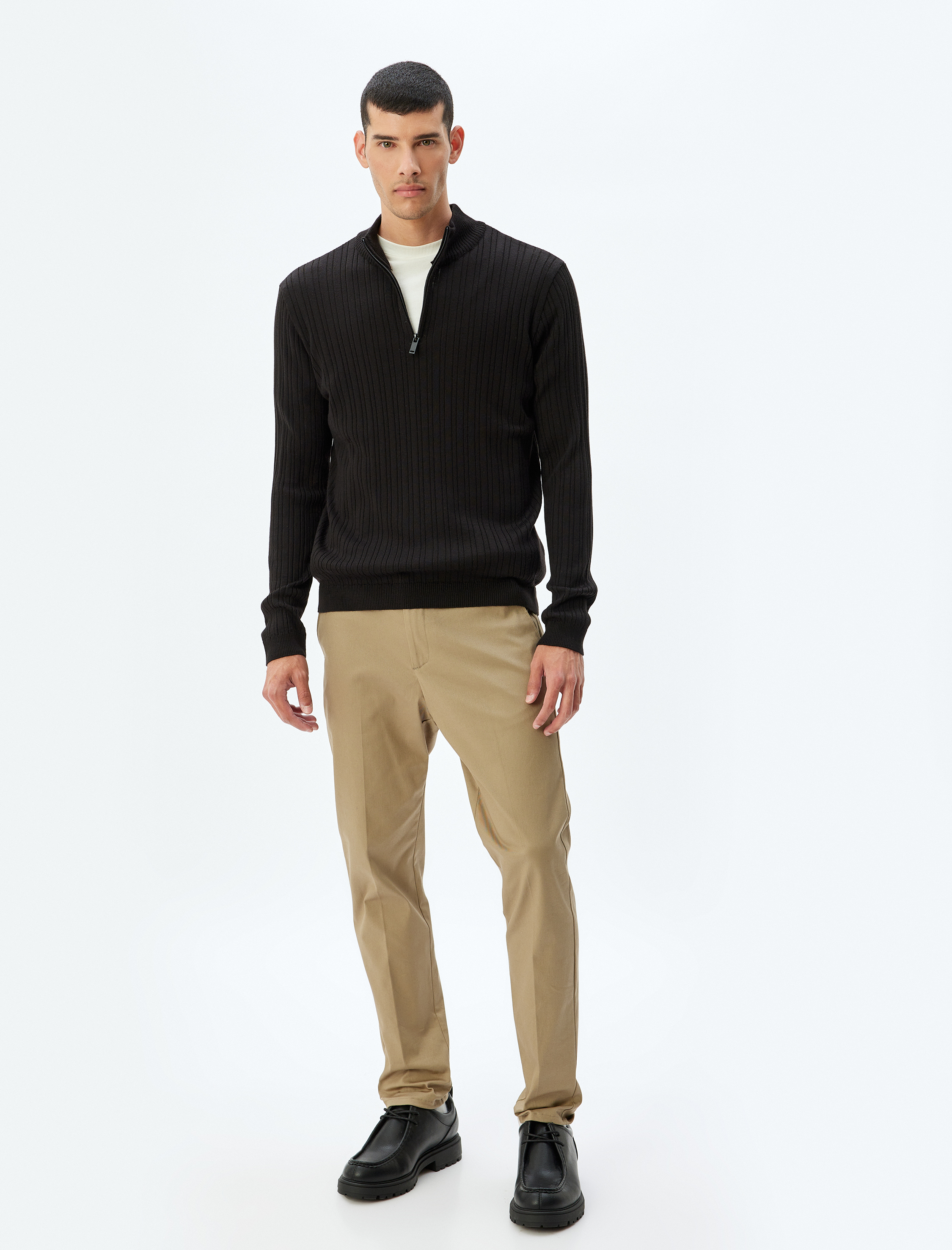   Triko Kazak Dik Yaka Yarım Fermuarlı Basic