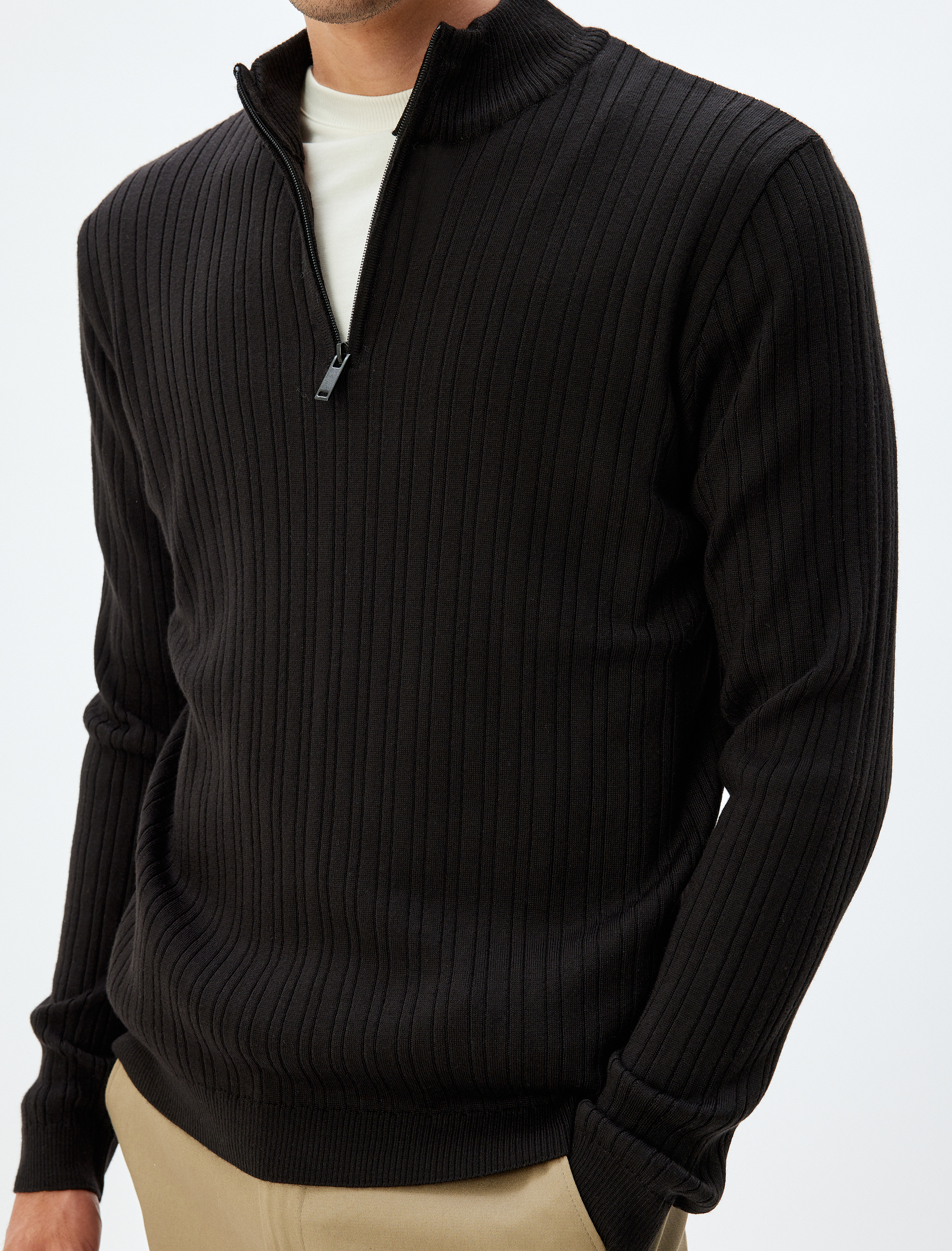   Triko Kazak Dik Yaka Yarım Fermuarlı Basic