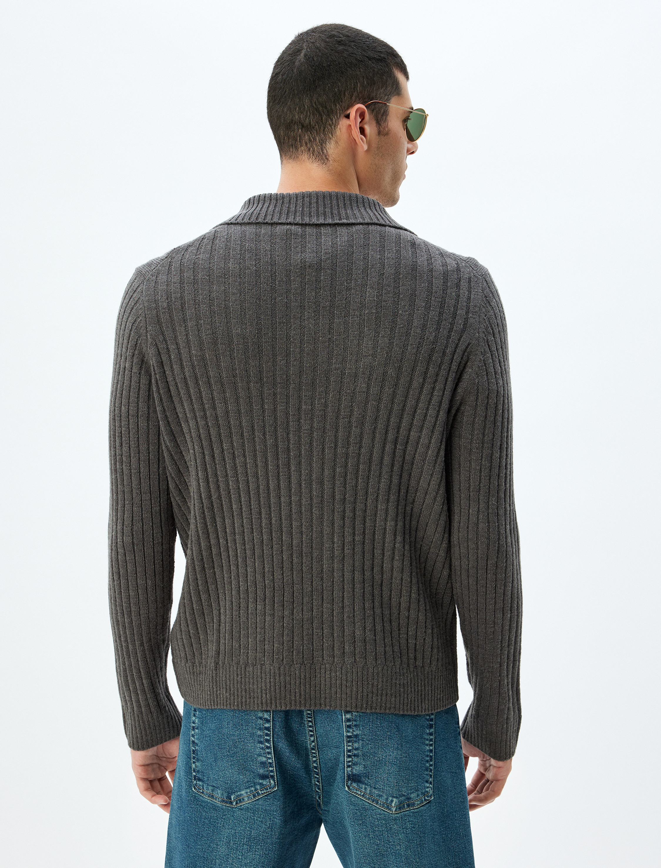   Triko Kazak Basic Düğme Detaylı Yaka Dokulu