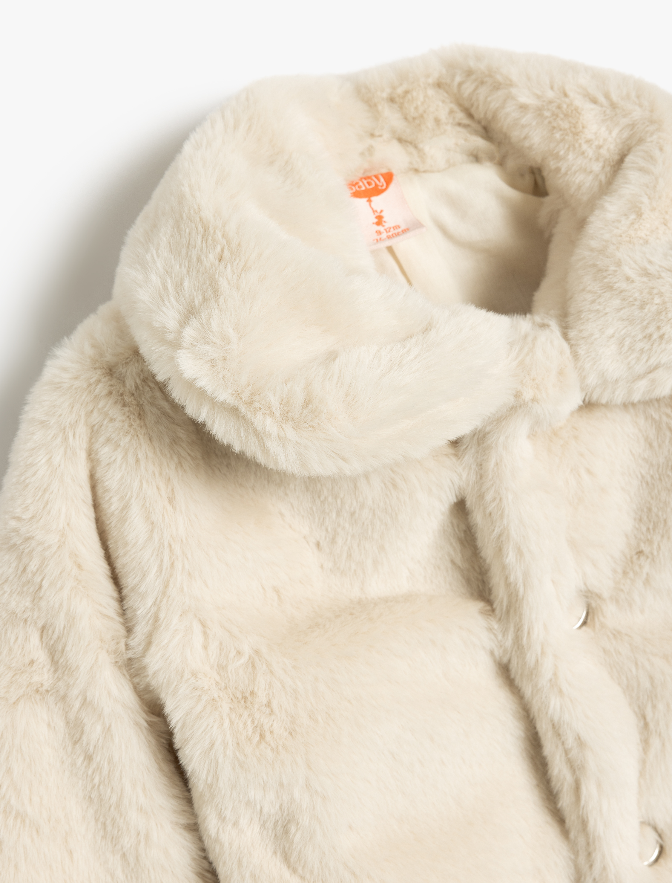 Kız Bebek Kapşonlu Peluş Mont Düğme Kapamalı Uzun Kollu