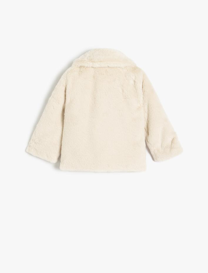 Kız Bebek Kapşonlu Peluş Mont Düğme Kapamalı Uzun Kollu