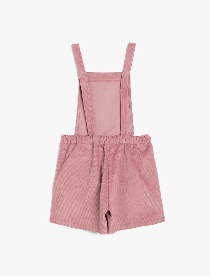 Kız Çocuk Kadife Salopet Elbise Kare Yaka Cepli Pamuklu Düğme Detaylı