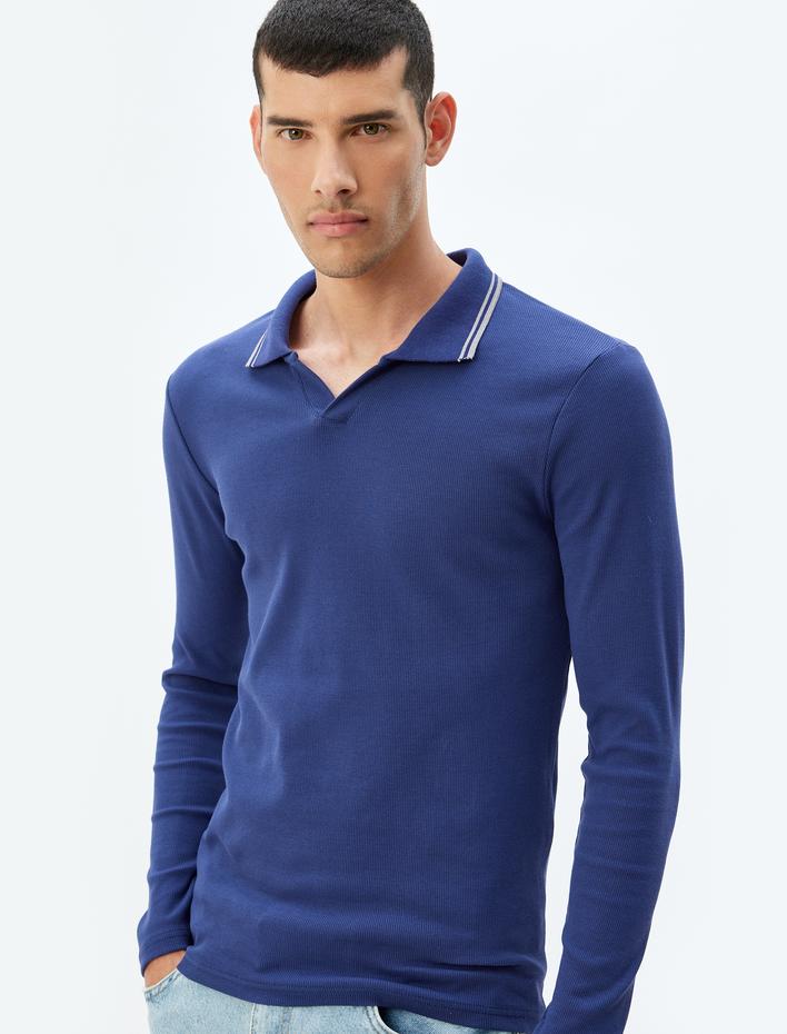  Slim Fit Uzun Kollu Pamuklu V Polo Yaka Tişört