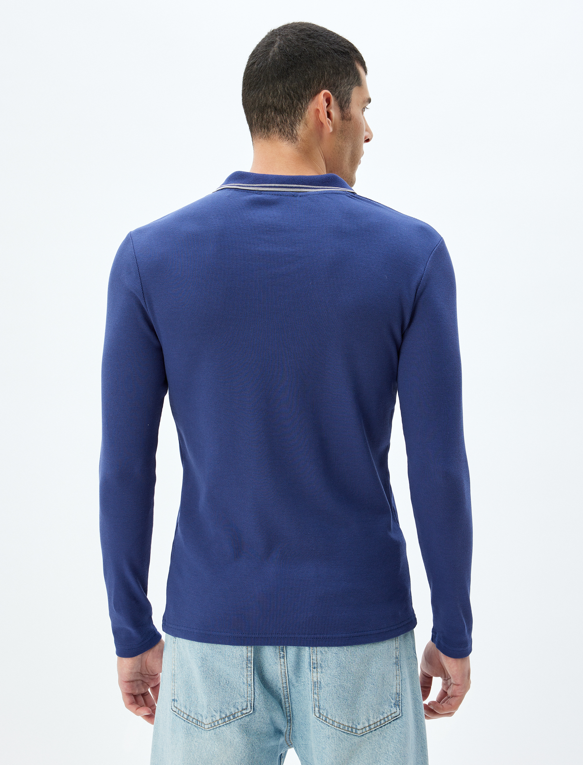   Slim Fit Uzun Kollu Pamuklu V Polo Yaka Tişört