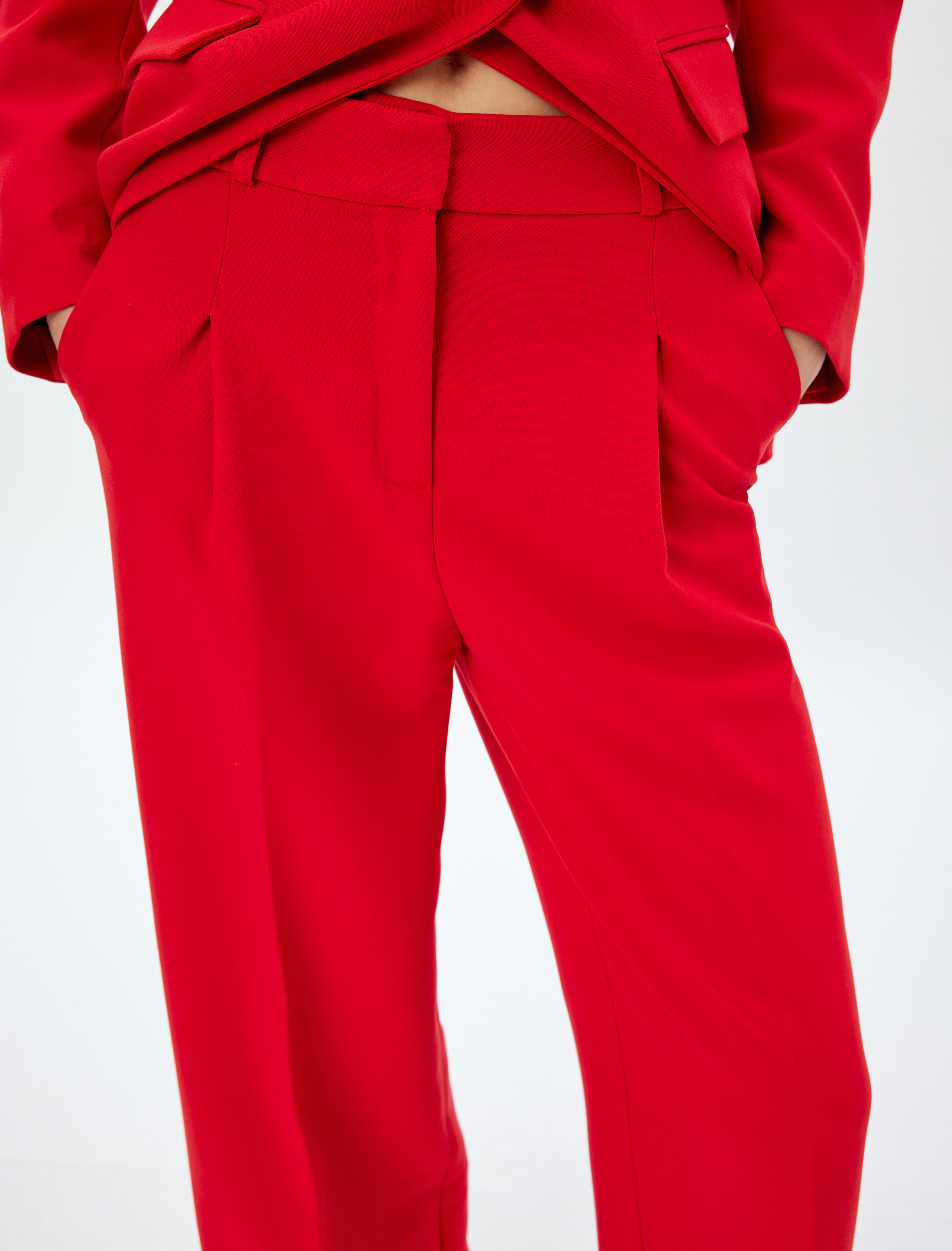   Cepli Bol Kalıp Yüksek Bel Geniş Paça Kumaş Pantolon