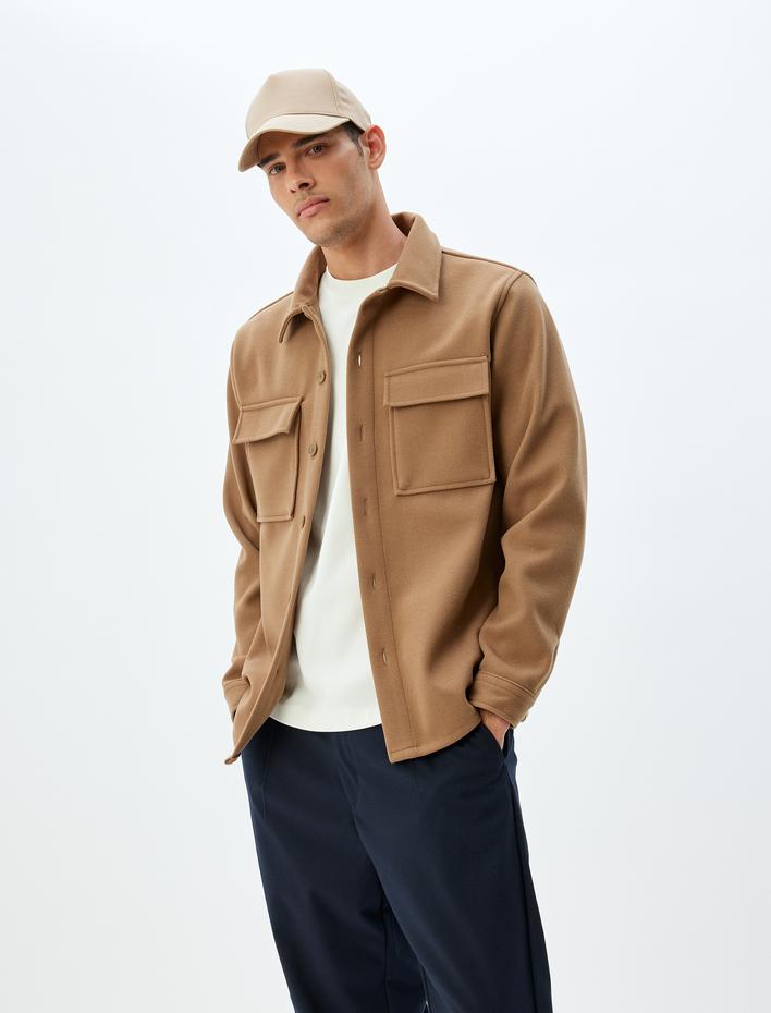  Gömlek Ceket Uzun Kollu Düğmeli Kapaklı Cep Detaylı Regular Fit