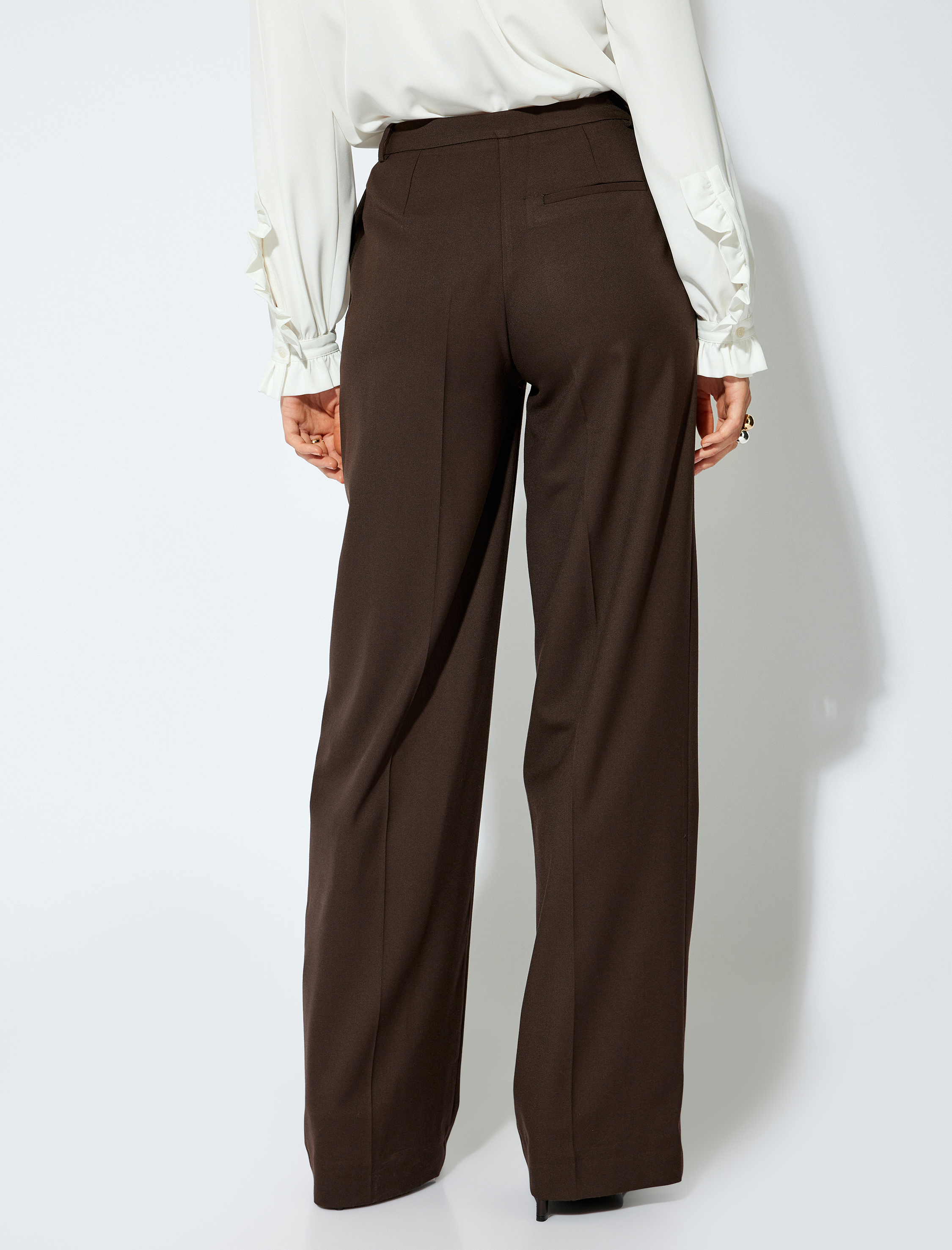   Yüksek Bel Kumaş Pantolon Geniş Paça Cepli