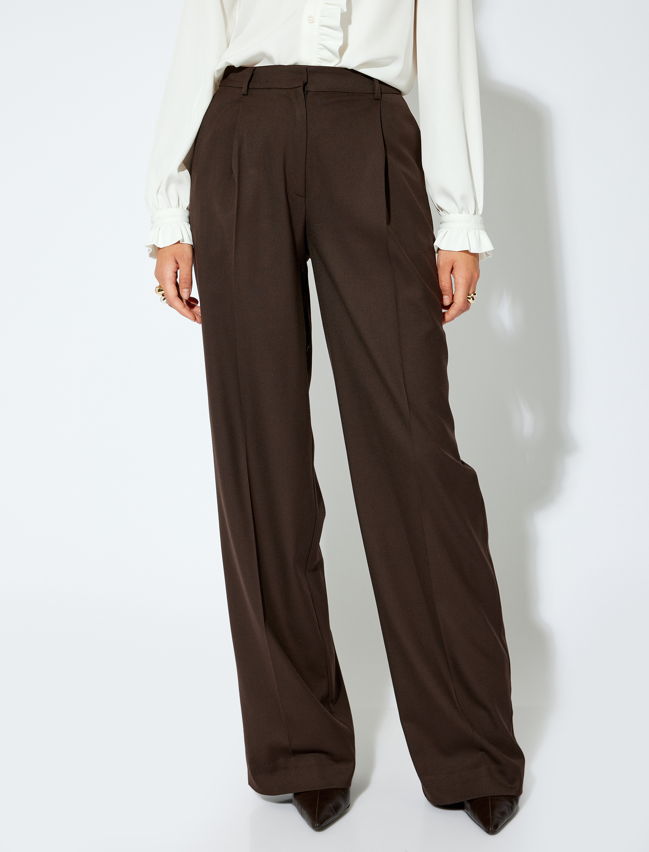   Yüksek Bel Kumaş Pantolon Geniş Paça Cepli