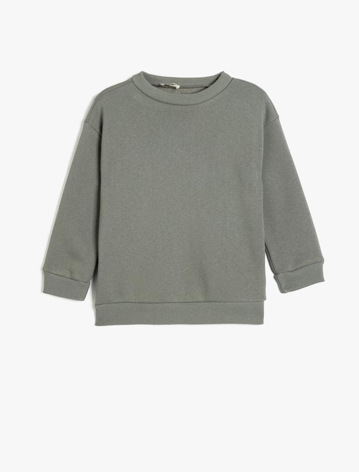 Erkek Çocuk Basic Sweatshirt Uzun Kollu Bisiklet Yaka Şardonlu