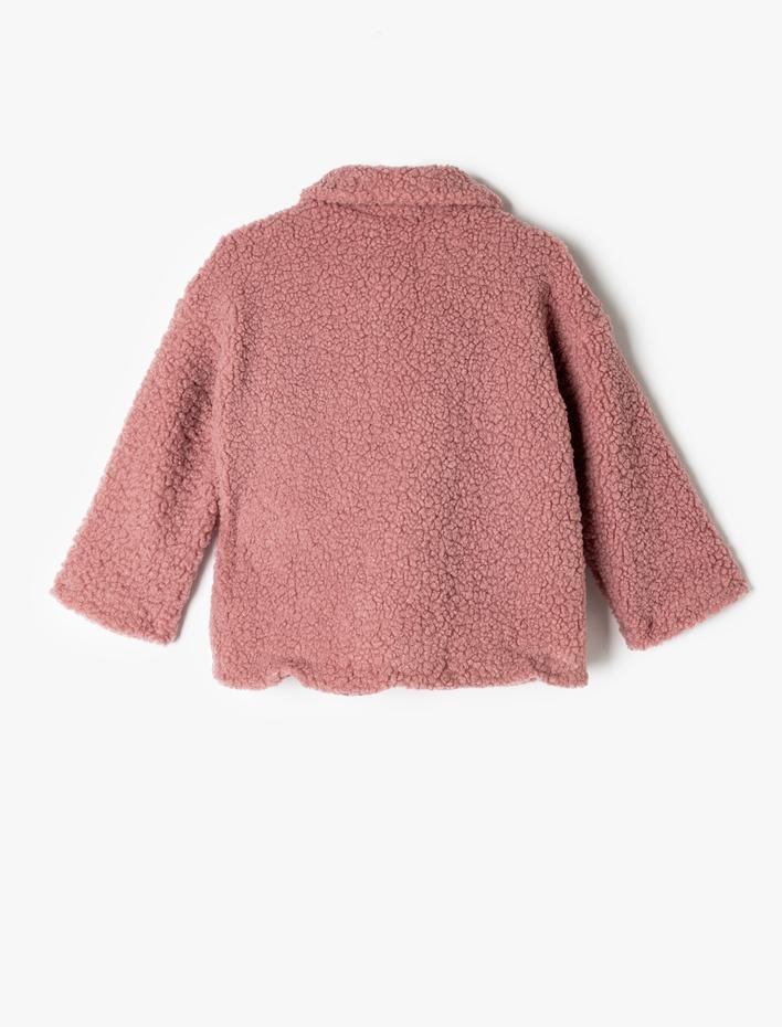 Kız Çocuk Peluş Ceket Gömlek Yaka Cep Detaylı Düğmeli