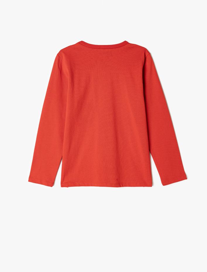 Kız Çocuk Pullu Payetli Bisiklet Yaka Uzun Kollu Pamuklu Tişört