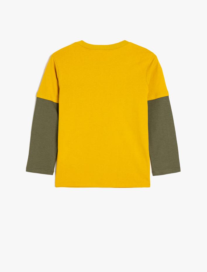 Erkek Çocuk Slogan Baskılı Uzun Kollu Bisiklet Yaka Pamuklu Tişört