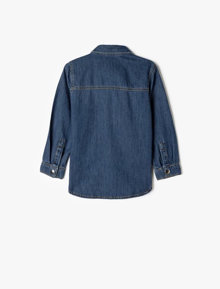 Kız Çocuk Kot Gömlek Kapaklı Cep Detaylı Düğmeli Pamuklu