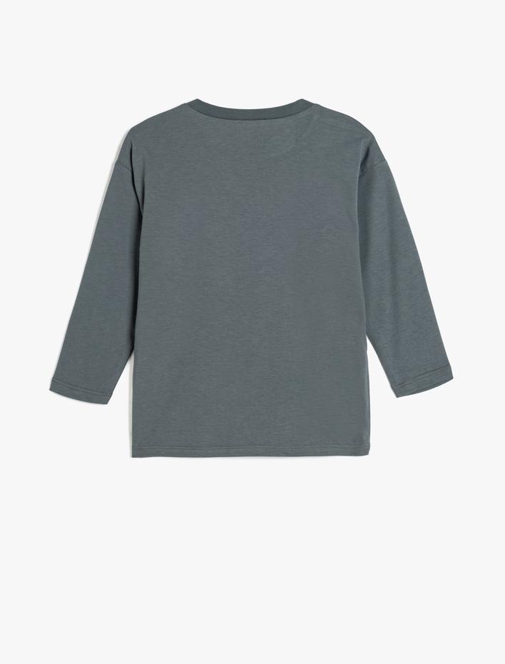 Erkek Çocuk Baskı Detaylı Bisiklet Yaka Uzun Kollu Pamuklu Tişört