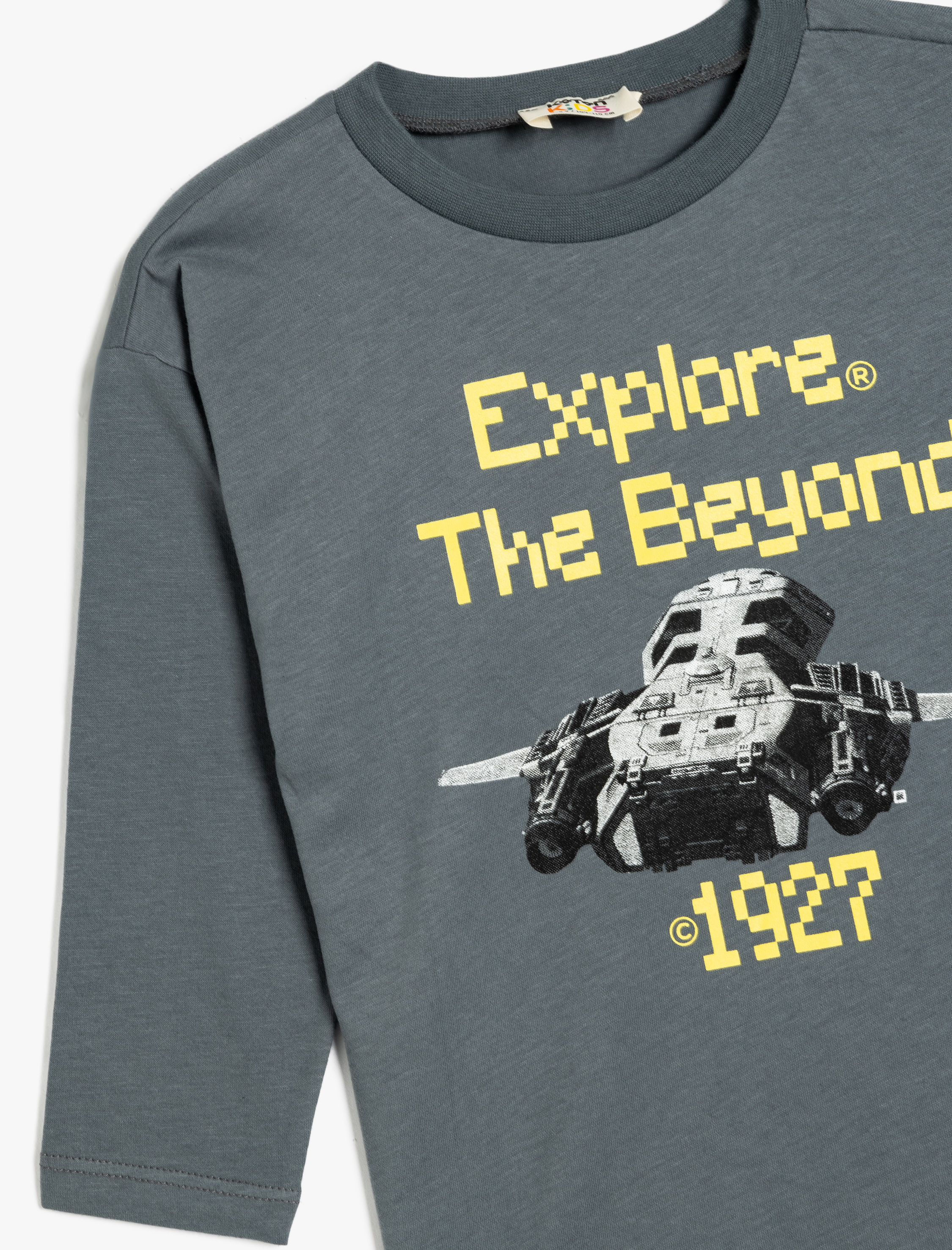  Erkek Çocuk Baskı Detaylı Bisiklet Yaka Uzun Kollu Pamuklu Tişört