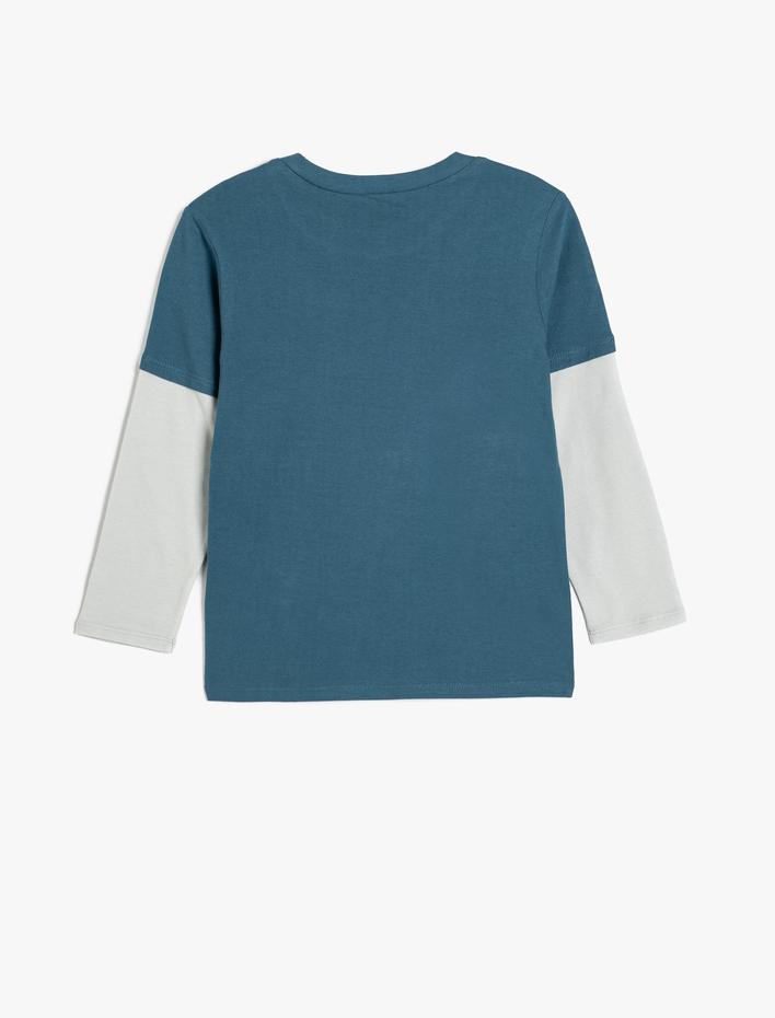 Erkek Çocuk Tişört Slogan Baskılı Uzun Kollu Bisiklet Yaka Pamuklu