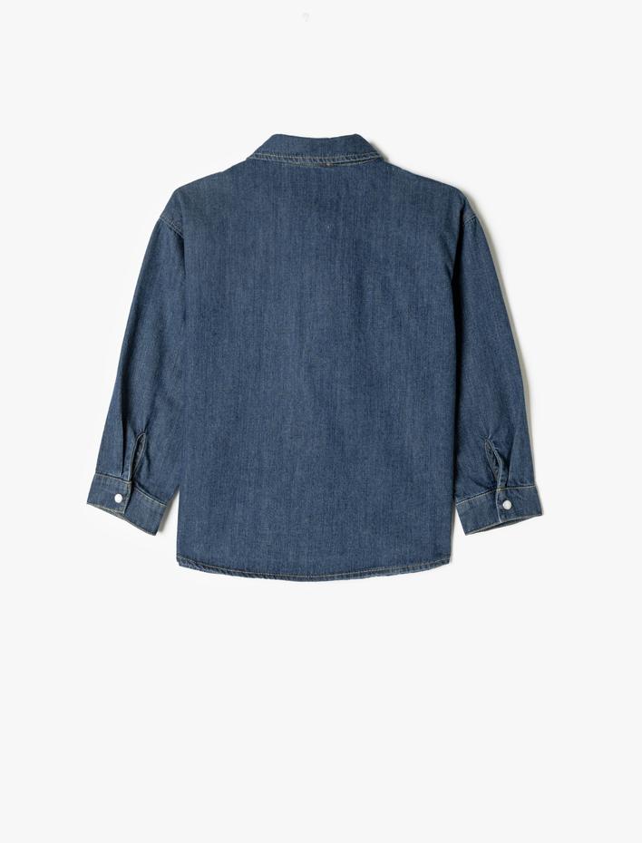 Erkek Çocuk Kot Gömlek Kapaklı Cep Detaylı Düğmeli Pamuklu