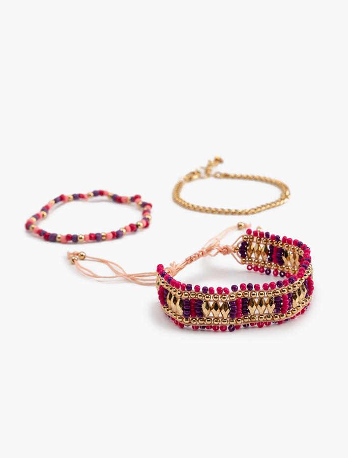 Kadın Bileklik Seti 3'lü Boncuklu Çok Renkli