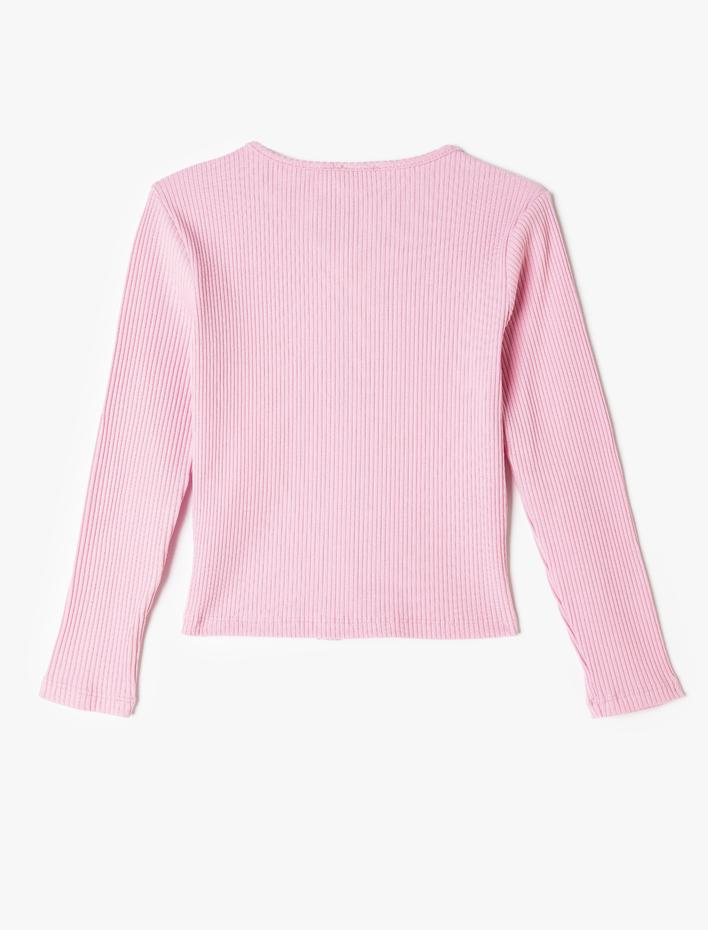 Kız Çocuk Tişört Uzun Kollu Bisiklet Yaka Fiyonk Detaylı Pamuklu